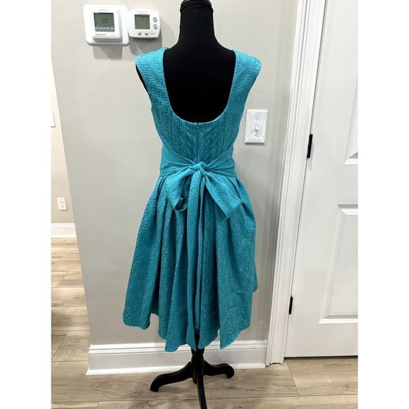 Badgley Mischka Teal Formal Dress with Bow Silk Blend Party Prom - Size 6 - Picture 3 of 7